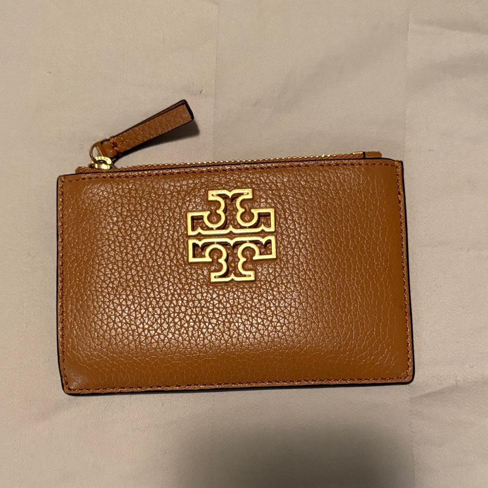 Tory Burch Tan Leather Pouch with Gold Logo